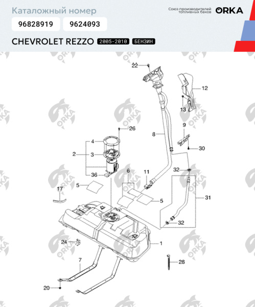 Купить Пластиковый топливный бак Chevrolet Rezzo Бензин, 2005-2010 г.в. (PP) Пластиковый топливный бак Chevrolet Rezzo Бензин, 2005-2010 г.в. (PP)