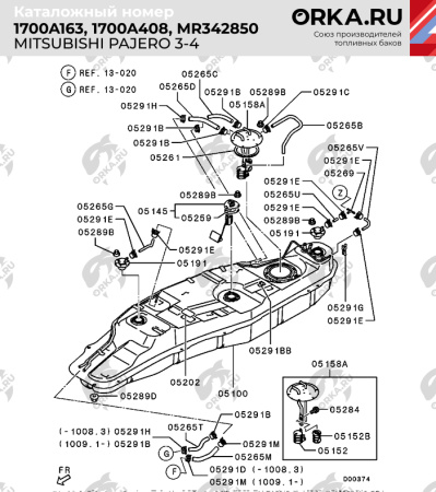 Пластиковый топливный бак Pajero 3/4 (БЕНЗИН), 1999-2006 г.в., 2006-2011 г.в.  (NB)  -  80 л.